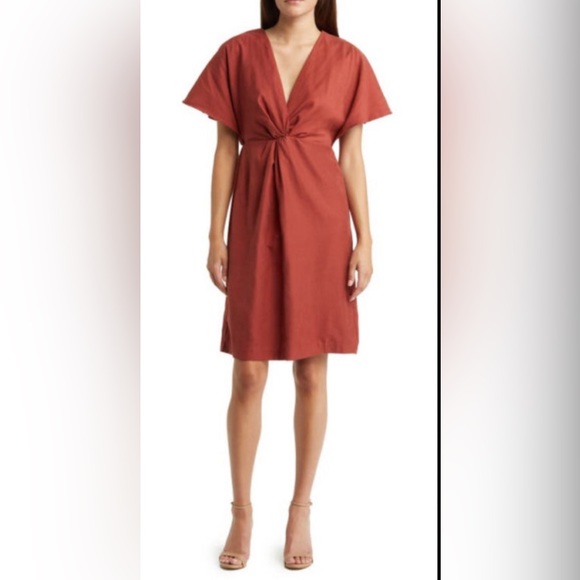 NWOT JULIA JORDAN Flutter Sleeve Twist Front Dress Rust Color - Picture 1 of 16